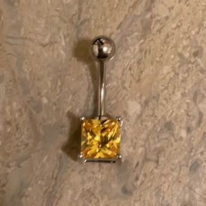 Stainless & Surgical Steel 1/3” SQUARE CUT YELLOW RHINESTONE 3/4”belly ring.